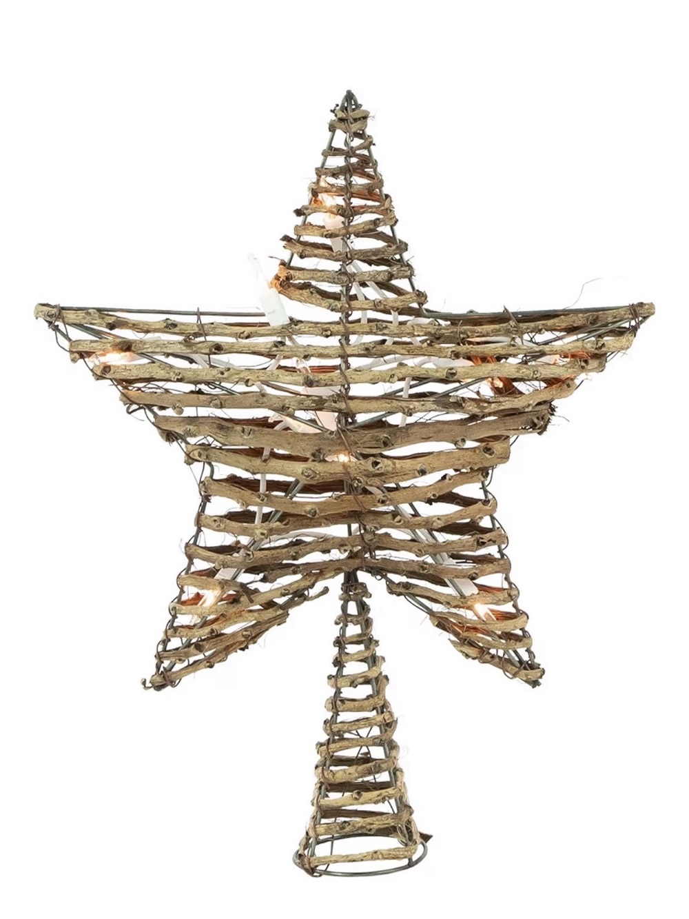 11” Lighted Natural Rattan Twigs Star Tree Topper with Warm Lights - Brown NEW